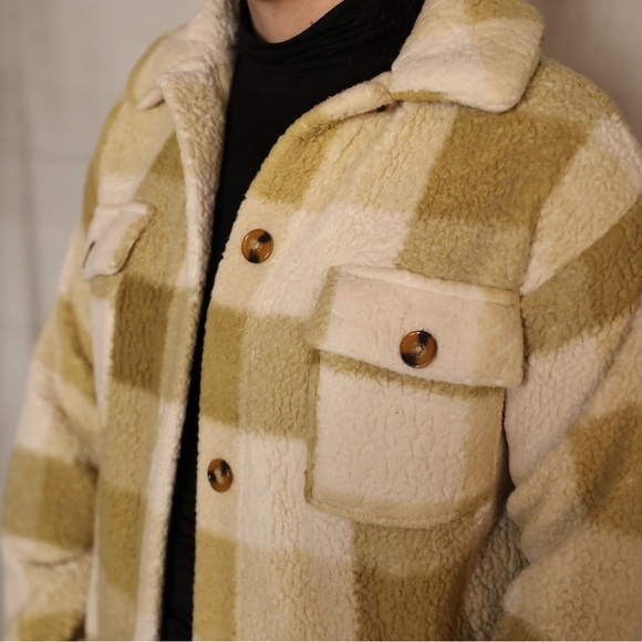 Billabong Plaid Teddy Jacket - Cream and Tan - Picture 3 of 7